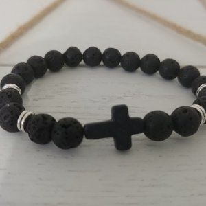 Black or Blue Faith Beaded Bracelet with Cross